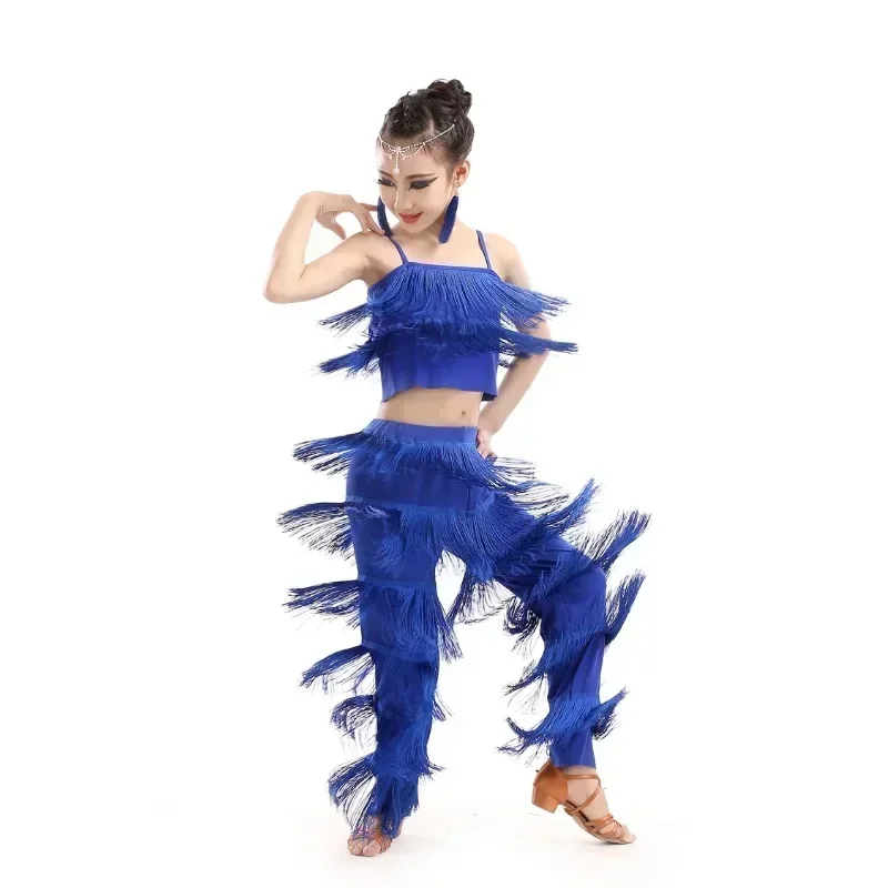 Latin Dance Dresses For Sale Ballroom Plus Size Fringe Tassel Dress Pants Sequin Fringe Salsa Samba Costume Kids Children Girls