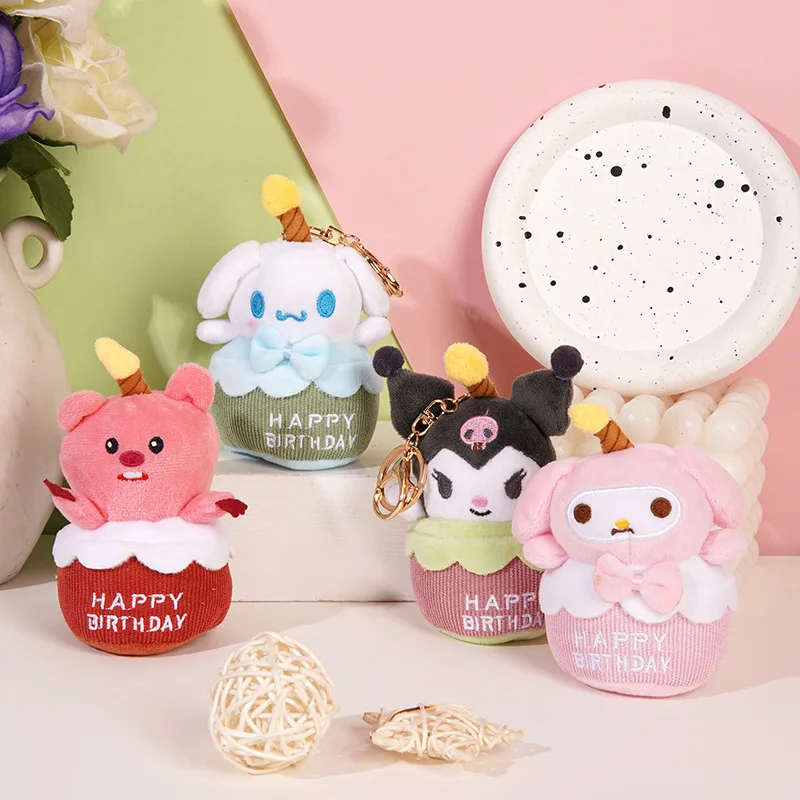 Sanrio Cartoon Cute Kirby Kuromi Melody Cinnamon Dog Doll Plush Doll Cake Shape Plush Toy Bag Pendant Pendant Girl Gift