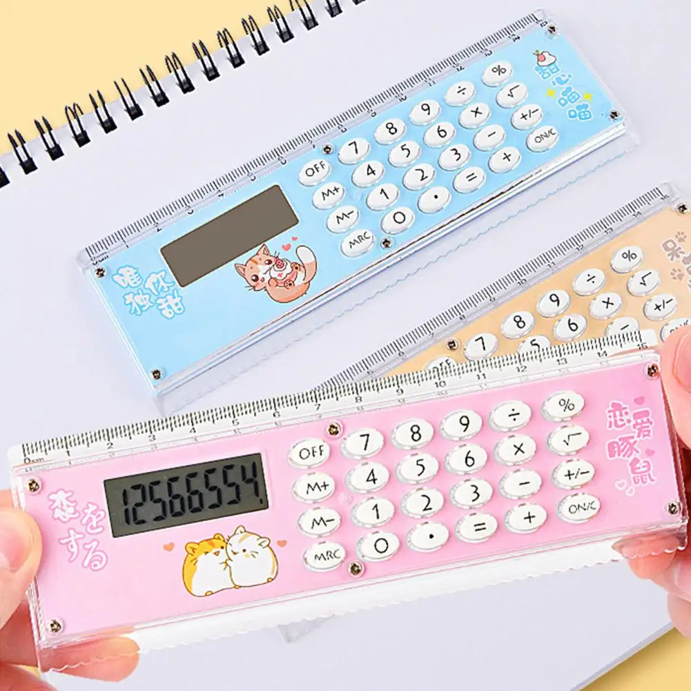 15*5cm Ruler Calculator Multi-functional 2 In 1 15cm Scale 8 Digits Operated LCD Display Student Calculator Office Supplies