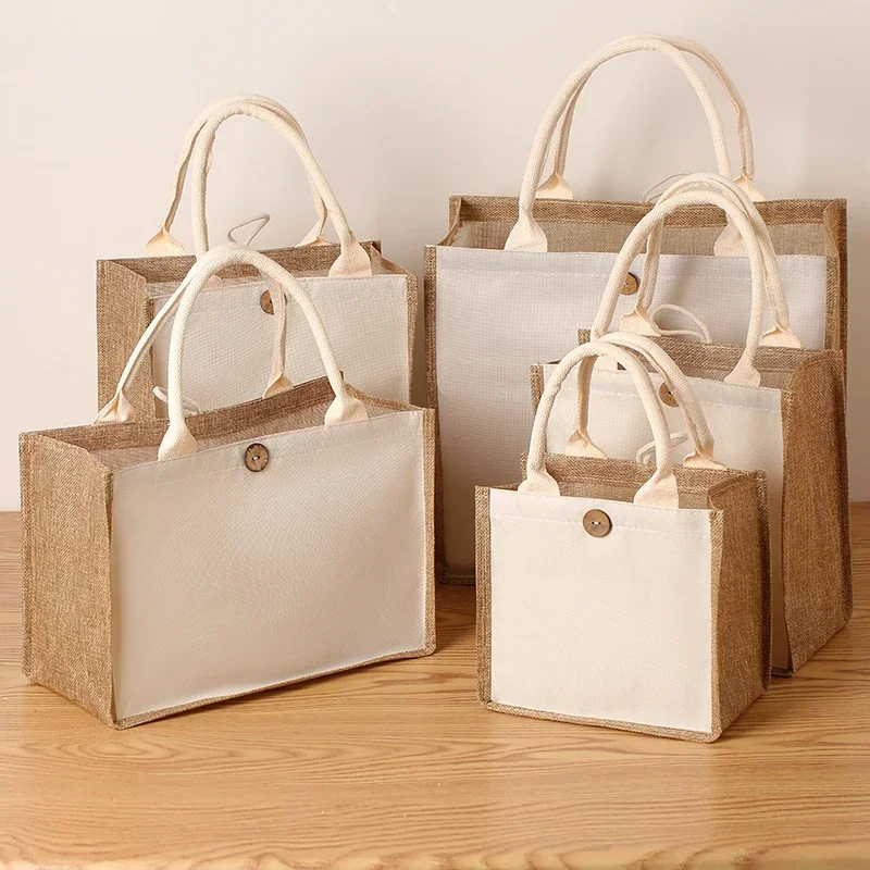 Tote Bag met grote capaciteit DIY Top Handle Jute Faux Jute Handtas voor winkelen Kruidenier Picknick Dag uit Strandtasje Dames