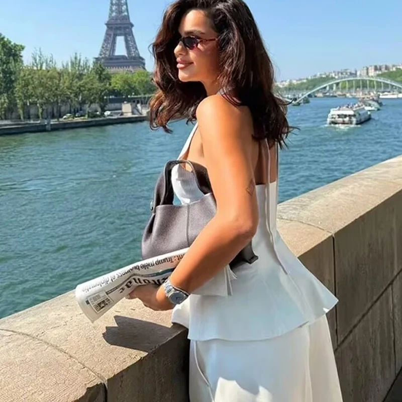 HXAO 오프숄더 홀터넥 탑 여성용 패치워크 스트라이프 탱크탑 여름 나비 백리스 섹시 코르셋 탑 크롭 파티탑