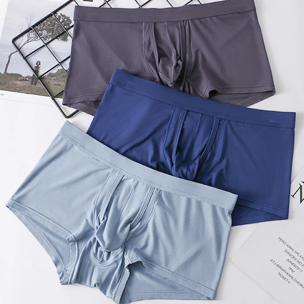 

1pc Men Solid Underpants Elephant Nose Cotton Boxer Shorts Separated Pouch Underwear Breathable Soft Stretchy Trunks