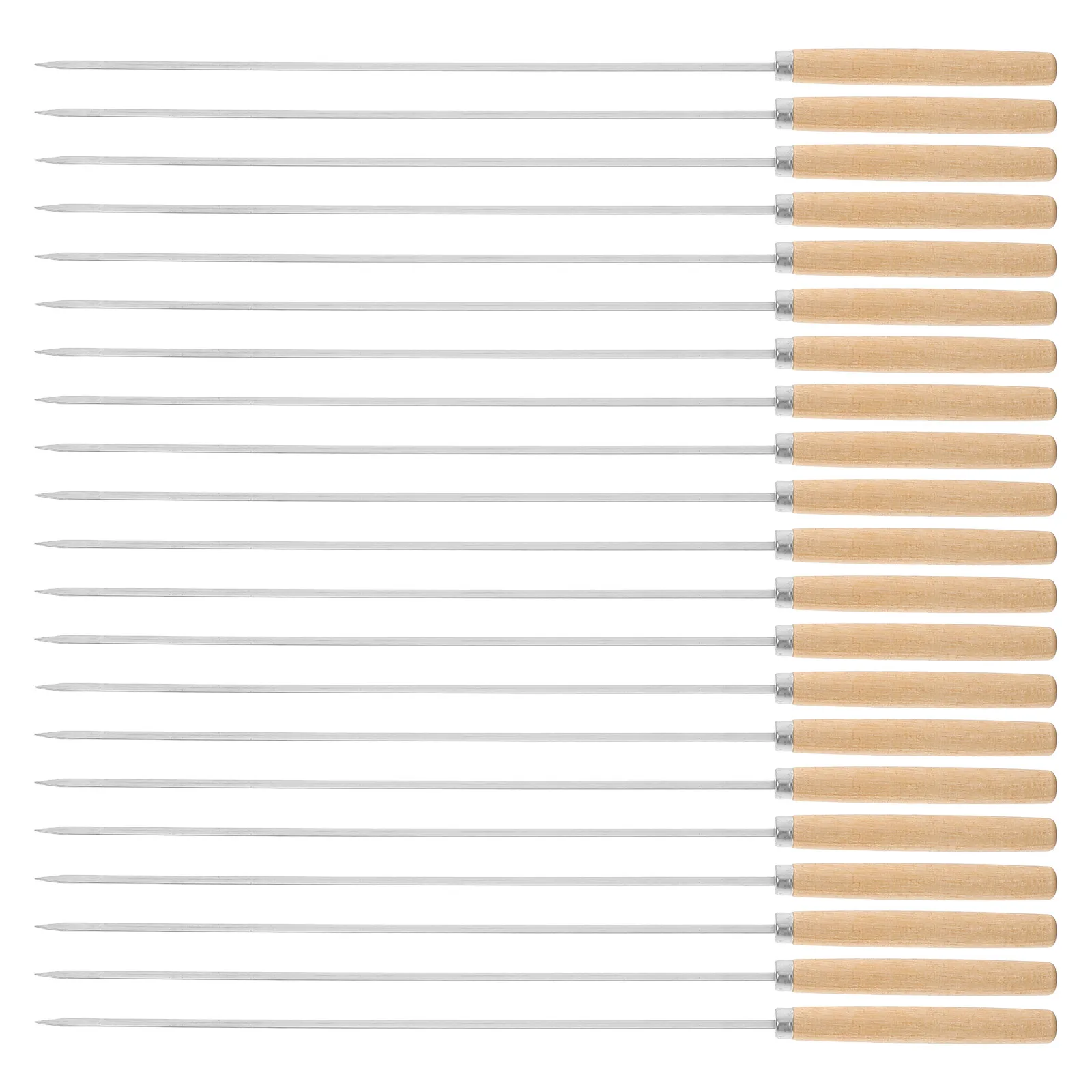 

50Pcs Barbecue Skewers Metal Stainless Steel Wooden Handle Long Flat Wide Roasting Sticks for Meat Vegetable Kebabs