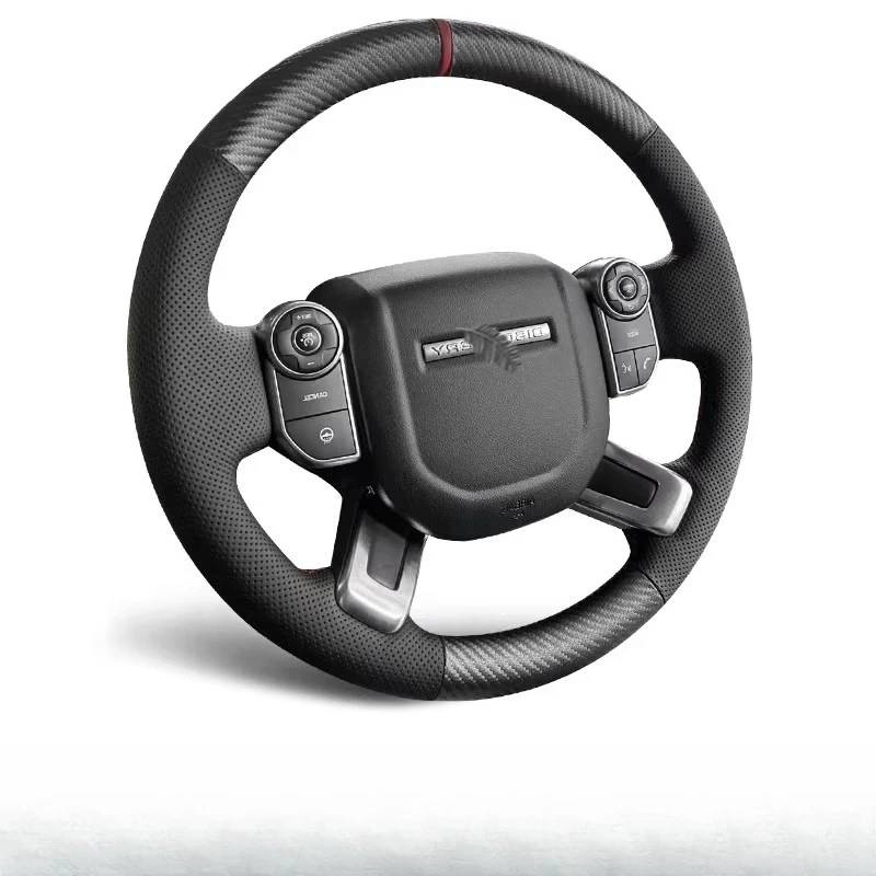 

Сшитый вручную нескользящий черный чехол на руль из углеродного волокна из натуральной кожи для Land Rover Range Rover Evoque Discovery 5