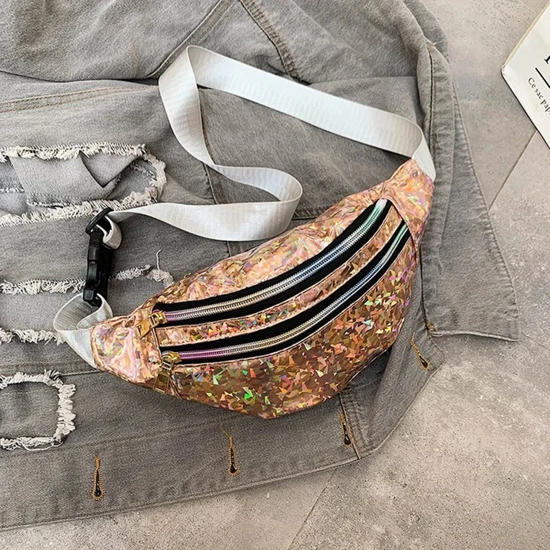 Laser PU Leather Travel Banana Hip Bum Zip Waist Bags Holographic Fanny Pack Hologram Waist Bag Women Shoulder Bag for Girls