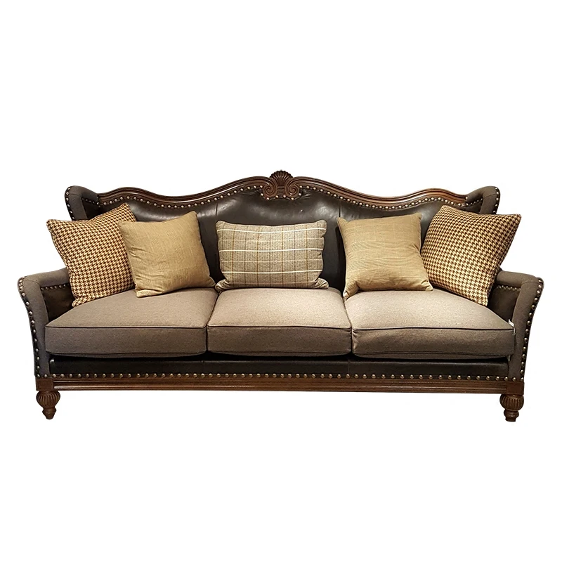 Brown Sale Sofa, European Antique Design, Leather Wooden Modern Style, Nordic Italian Divani Soggiorno Home Furniture