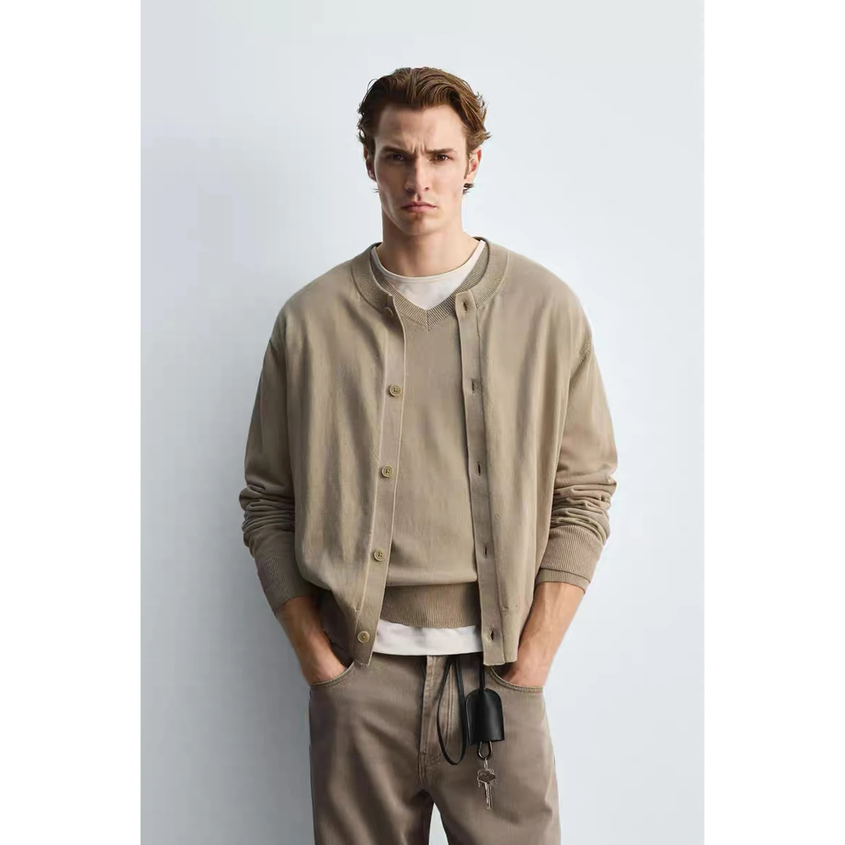 

New Arrival Men's Long Sve Open Cardigan Cotton And Flax Loose Fit Color Knitted Sweater for Daily Wear Autumn 2025