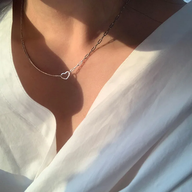 CIAXY Silver Color Hollow Heart Necklaces for Women Asymmetric Exquisite Collarbone Chain Necklace Choker Kpop Jewelry Gifts