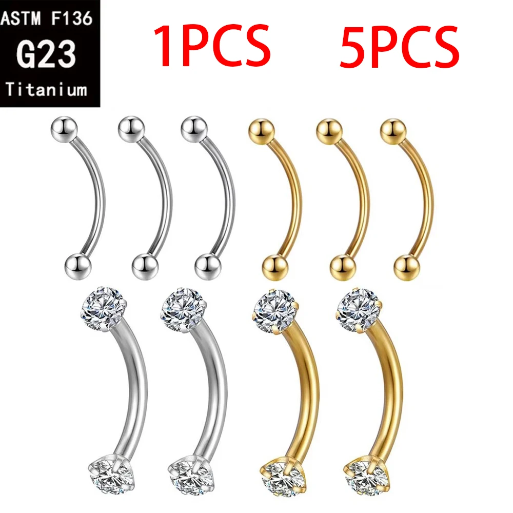 1/5PCS ASTM F136 Titanium Internally Threaded Eyebrow Piercing Rook Curved Barbell Kit Eyebrow Tragus Lip Rings