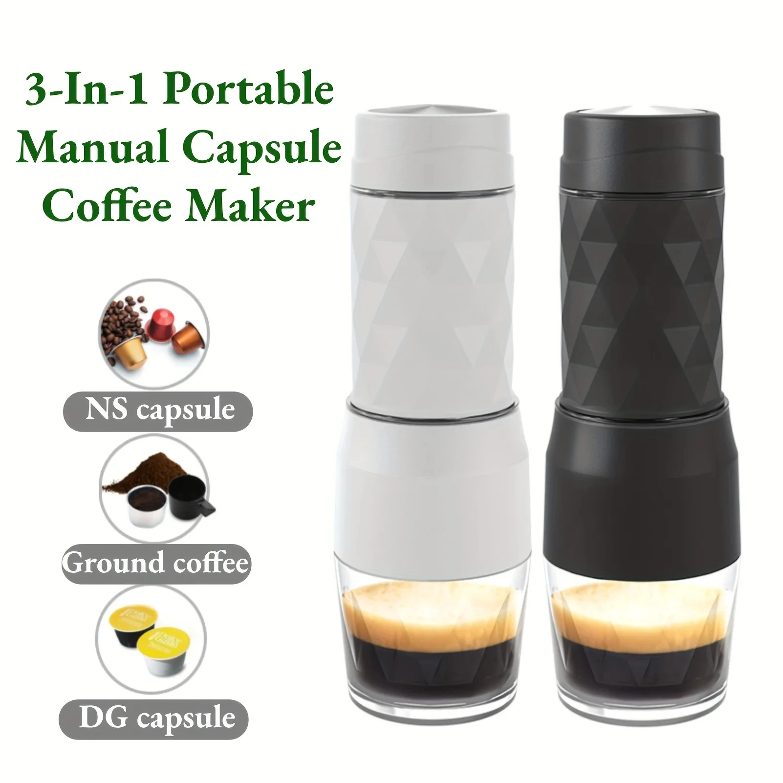 

2026 NEW 3 in1 Portable Coffee Machine Hot/Cold Water Manual Espresso Maker for Capsule & Ground Hand Press Brewer Hiking Travel