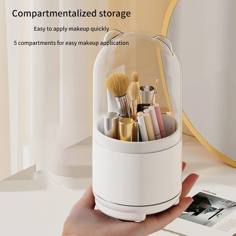 Makeup Brushes Holder Portable Desktop Makeup Organizer Cosmetic Storage Box 360° Rotating Make Up Tools Container