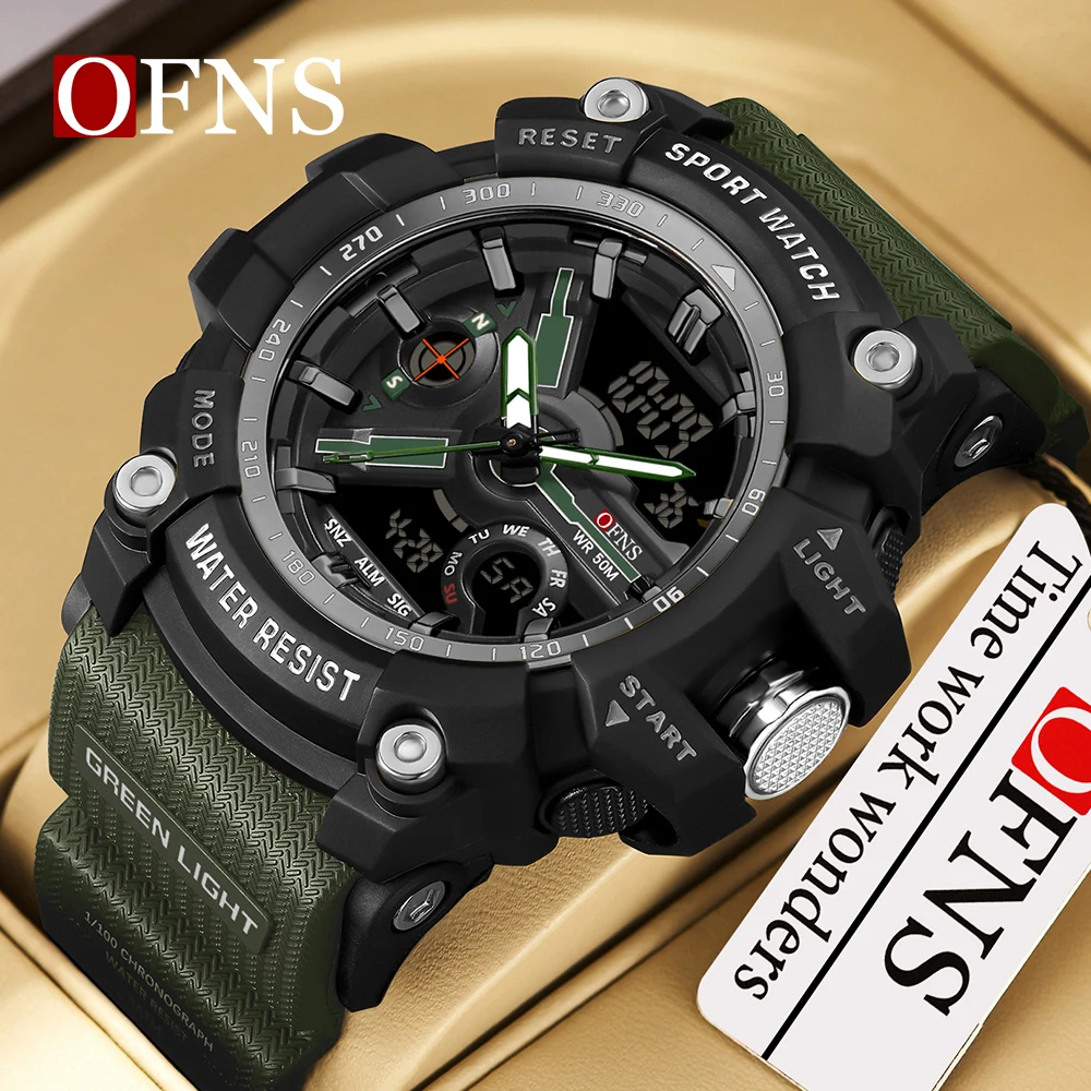 

OFNS 3179 Digital Mens Military Watch 50M Waterproof Watch Dual Display Quartz Sports Watch For Men Luminous Relogio Masculino