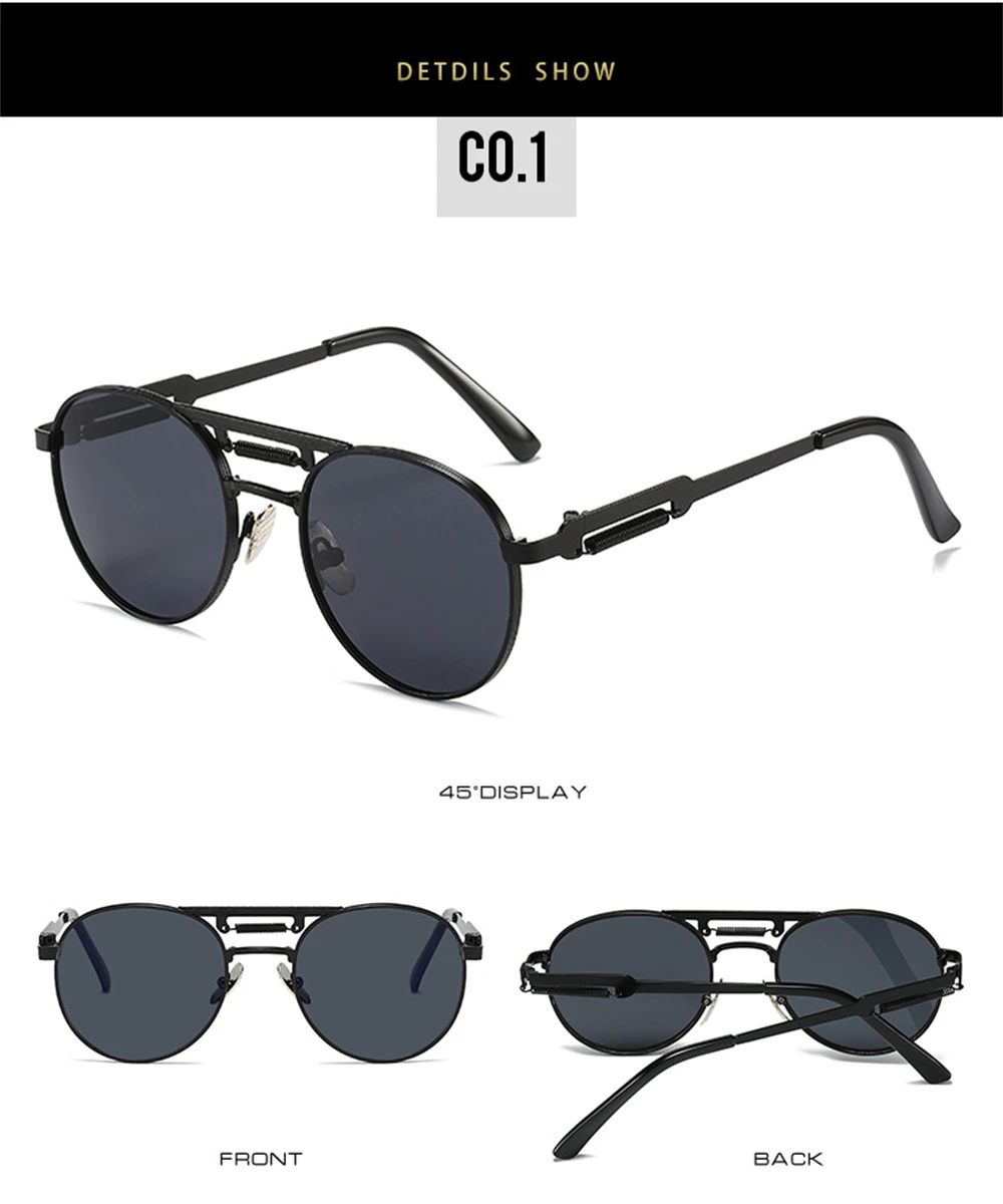 VIVIBEE Runde Steampunk-Sonnenbrille Vintage Herren UV400 Metall Hip-Hop 2026 Sonnenbrille Damen Hochwertige Retro-Brille – Detail 9
