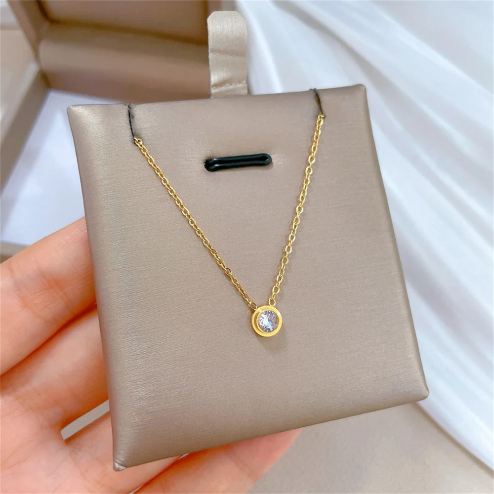 

New Fashion Clavicle Choker Chain Cubic Zirconia Necklace For Women Gold Color Stainless Steel Daily Jewelry Birthday Gift