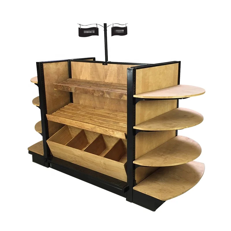 LUX Custom Made Wooden Supermarket Gondola Display Shelf Storage Rack For Retail Store