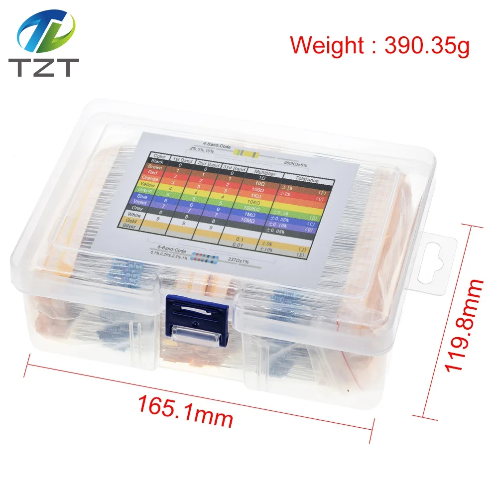 Imagem -02 - Tzt-pacote Sortido de Resistores de Filme Metálico Sortimento Kits Capacitores Fixos 130 Valores 4w 0.25w Metal 2600 Pcs