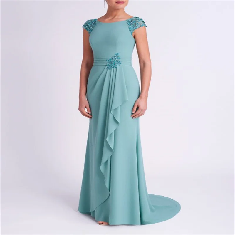 Vestido verde de gasa con cuello redondo para madre de la novia, ropa elegante sin mangas, drapeada, última moda, 2023