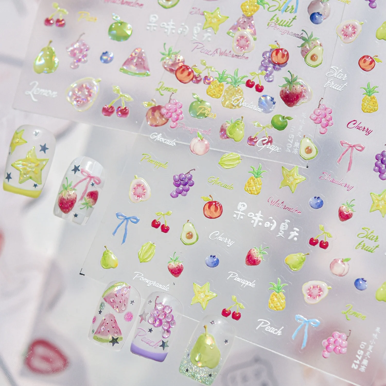 Bowknot Fruit 5D Nail Stickers Watermelon Strawberry Pineapp