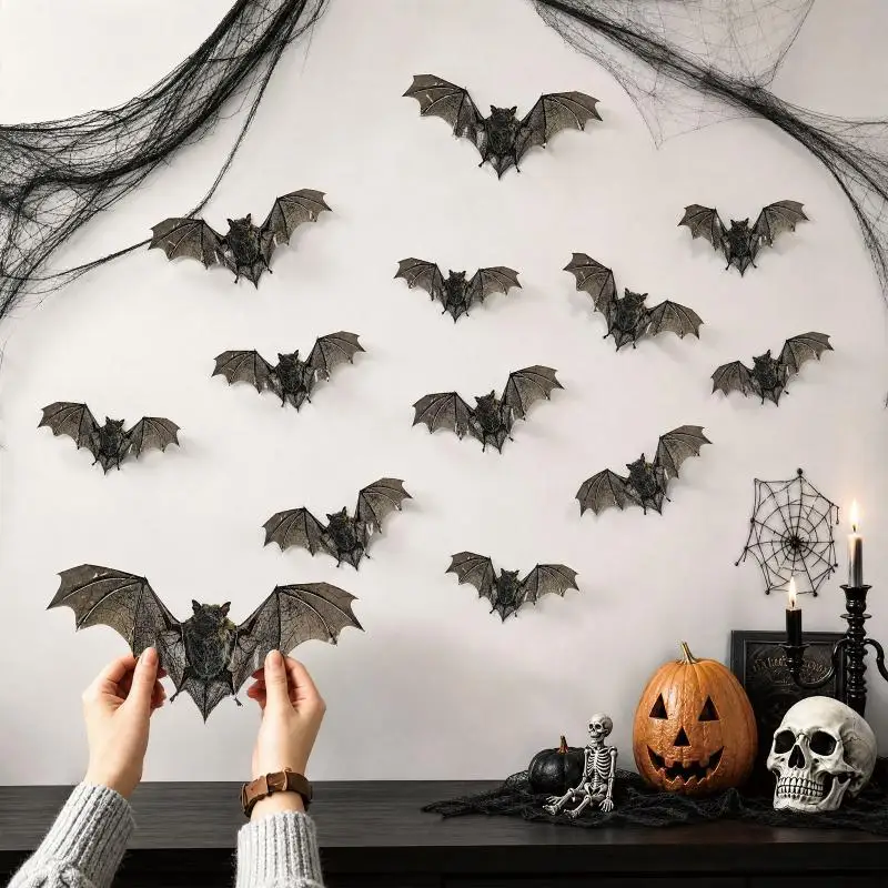12Pcs/Set Halloween 3D Bat Wall Stickers Home Room Indoor Decoration Scary Props Kids Party Favors Wall Decals Window Sticke