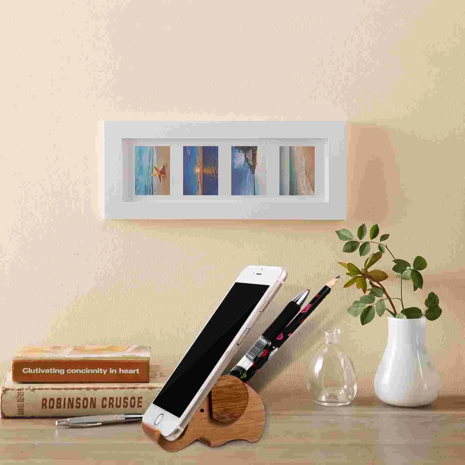 Wooden Elephant Shape Phone Stand Pen Container Desk ganizer Tablet Bracket Office Supplies Writing Instrument Rest