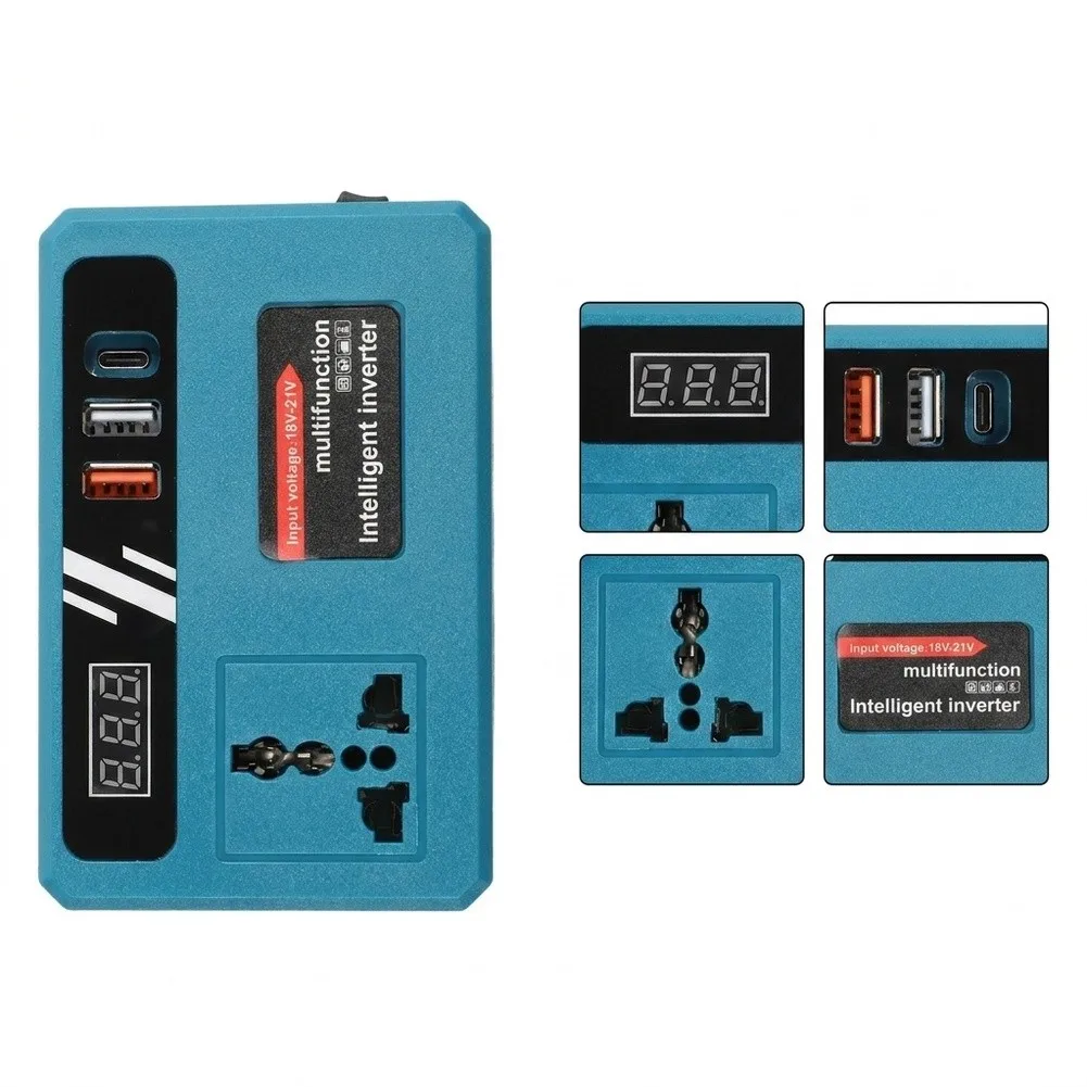 AC220V Inverter for DC18V/21V Lithium For Battery Use Featuring for usb-c Port and Dual USB Charging Outputs up to 27W