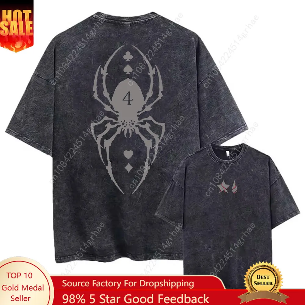 

Cotton Men Women Washed Vintage T-Shirt Anime Graphic Print Short Sleeve Gothic Tops Oversized T Shirt Summer Men Top Tee