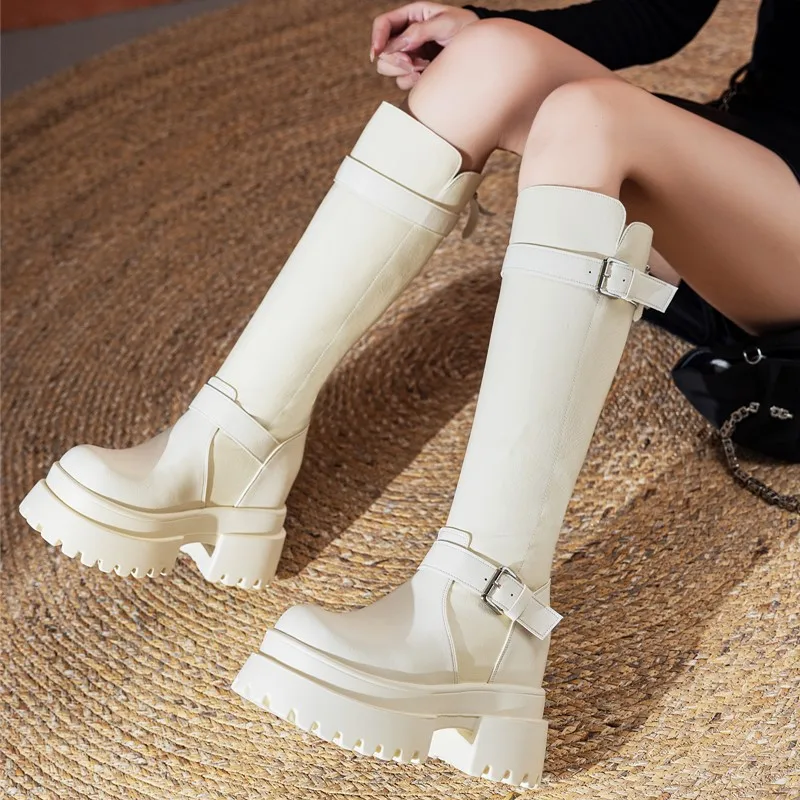DIMANYU Women's High-Heeled Knight Boots 2026 New Platform Long BootsWomen Double Buckle Tall Knight Boots Women