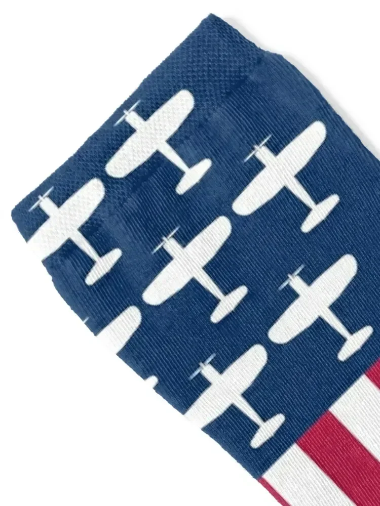 F4U Corsair USA Flag Socks cotton Soccer New year's Ladies Socks Men's