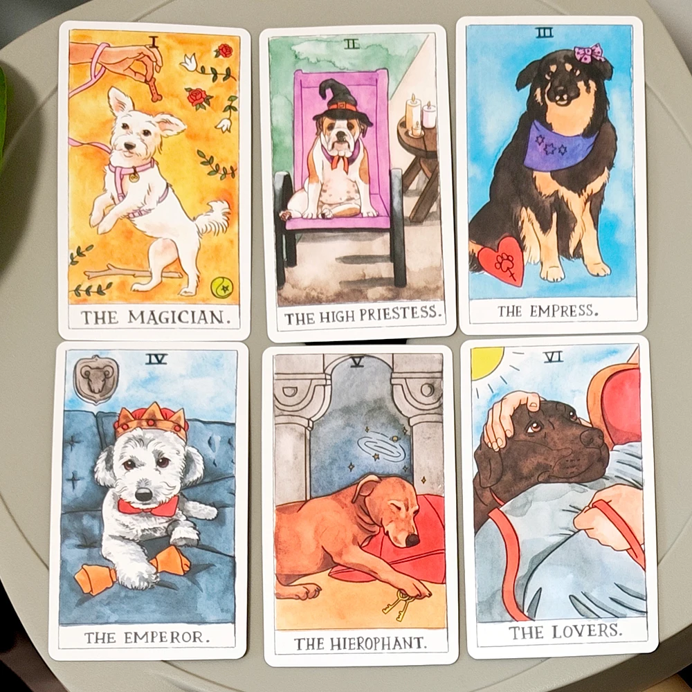 78 Cards Based on Rider Waite System Cute Canine Watercolor Illustrations - Unique Dog Lover Gift Dog Tarot Deck 10.3*6cm