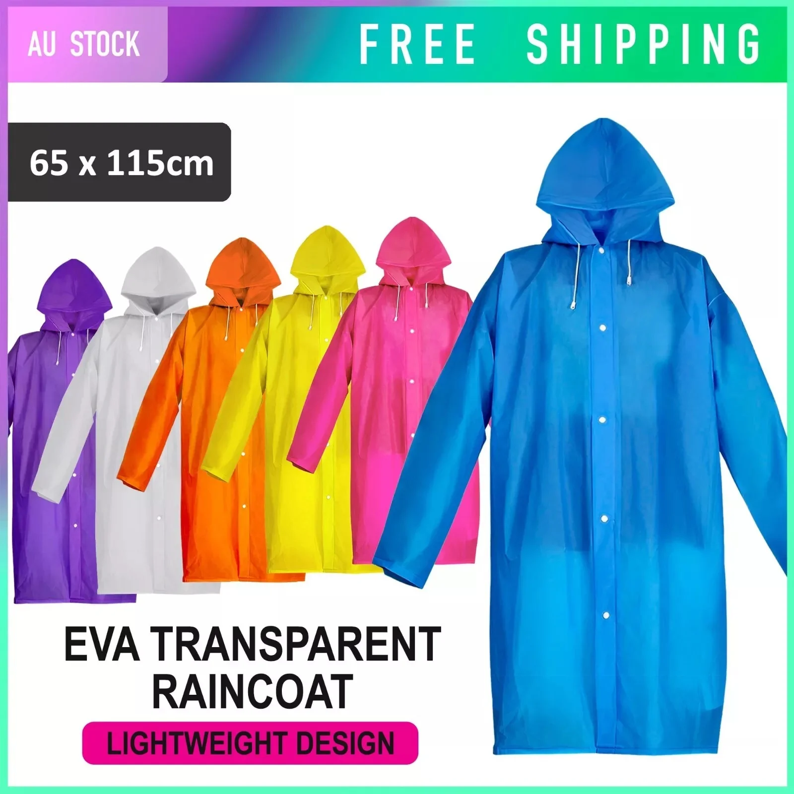 EVA Raincoat Unisex Reusable Waterproof Jacket Adult Lightweight Coat with Drawstrings Hooded Poncho for Men Women