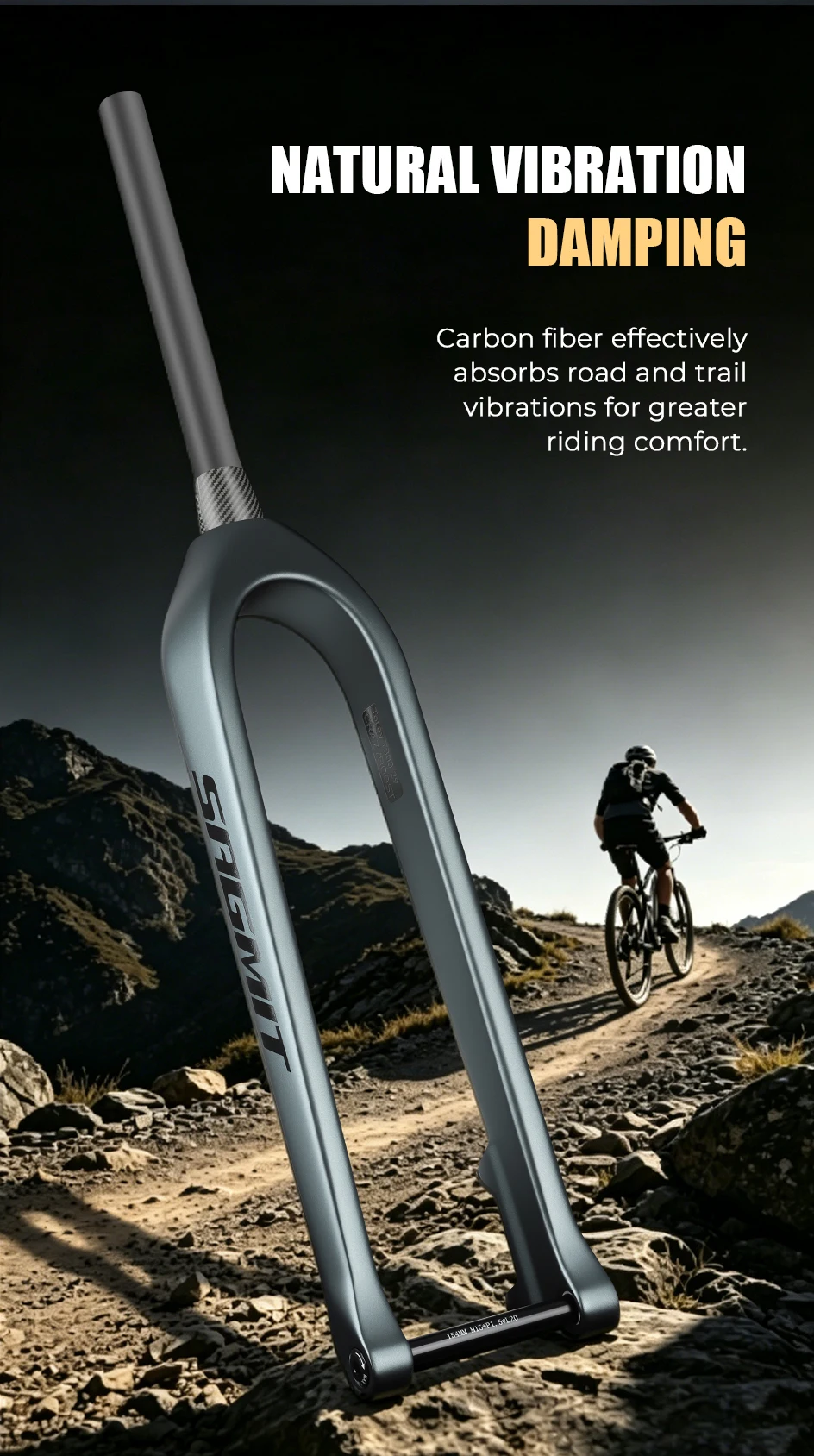 SAGMIT T800 Carbon MTB Starrgabel 29 Zoll x 3,0'' Breite Reifen Ultraleicht BOOST 15x110mm Konisch 39,6mm Fahrradteil – Detail 10