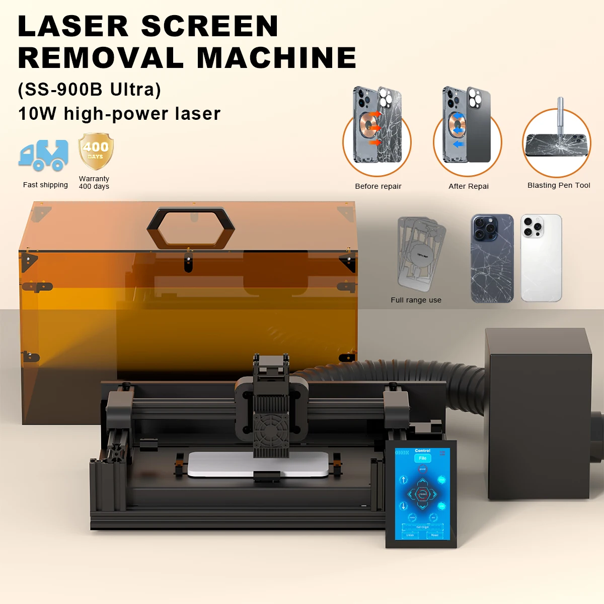 AENBUSLM SS900B Ultra 10W Laser Screen Removal Machine Can Remove Rear Glass, Brackets, and other Components in Different Colors