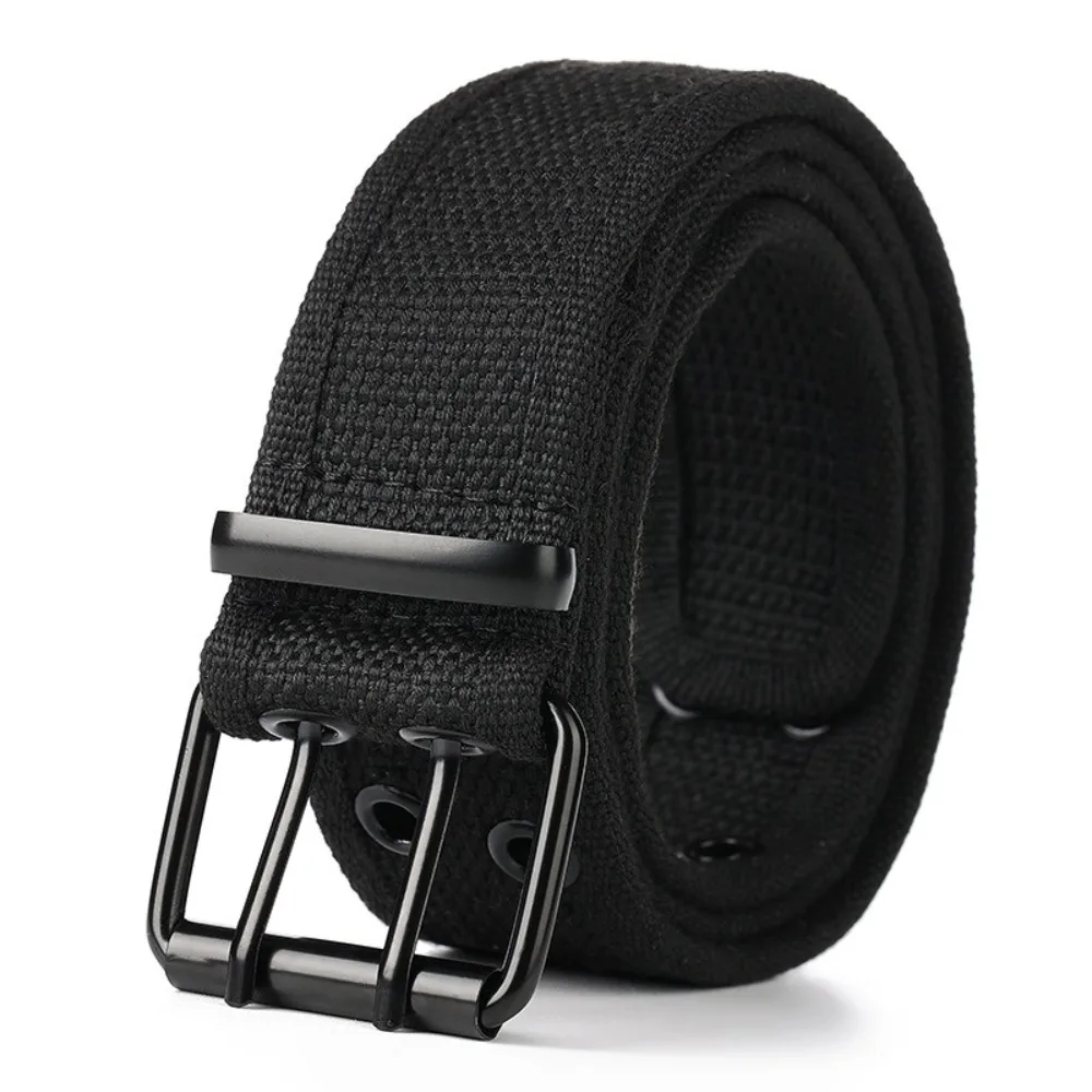 Casual versátil masculino cintos duplo fileira buraco ajustável cinto de lona durável cinta esportiva unisex