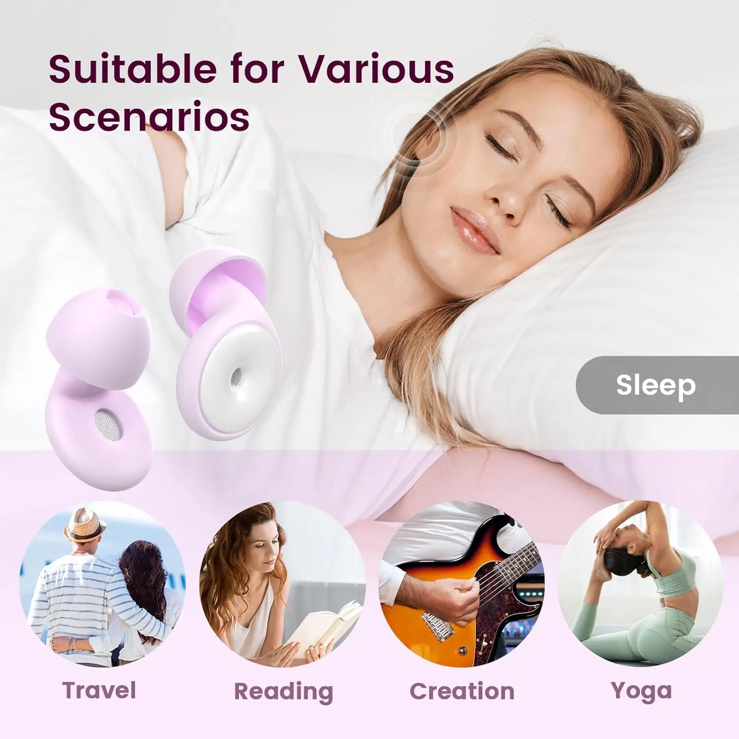 Comfort Noise-Cancelling Earplugs, NRR 30dB, 8 Replaceable Tips, Washable Silicone, Portable Kit - Sleep/Travel/Office Essential