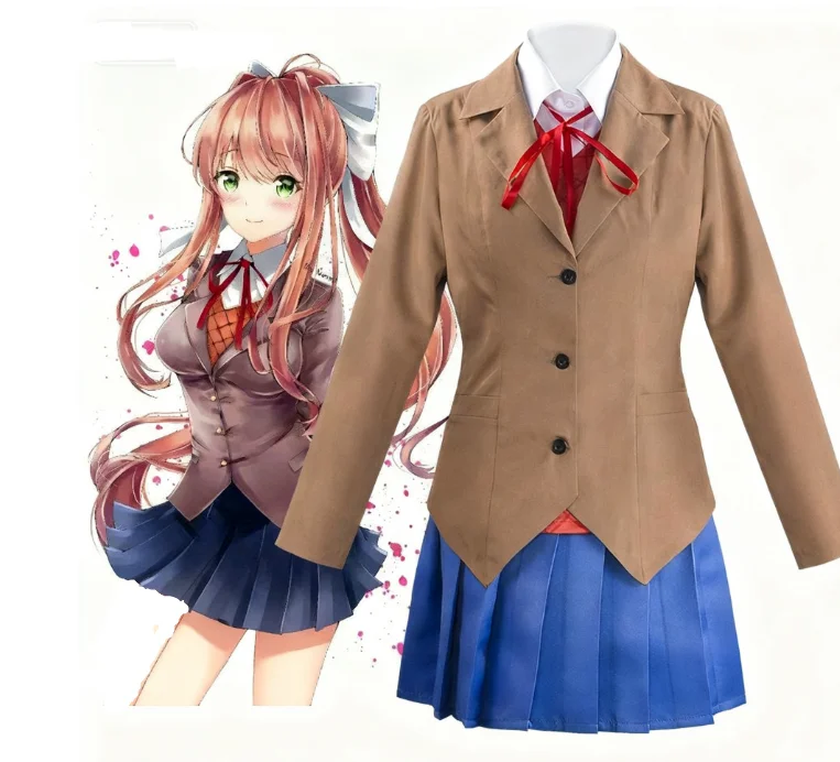 

Literature Club Monica Cosplay Costume Daily Campus JK Short Skirt Uniform Full Set for Women Halloween Performance