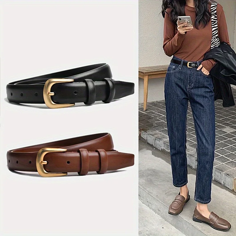 Women's Fashion simple belt decoration black jeans belt, suitable for daily wear and use, 1 piece