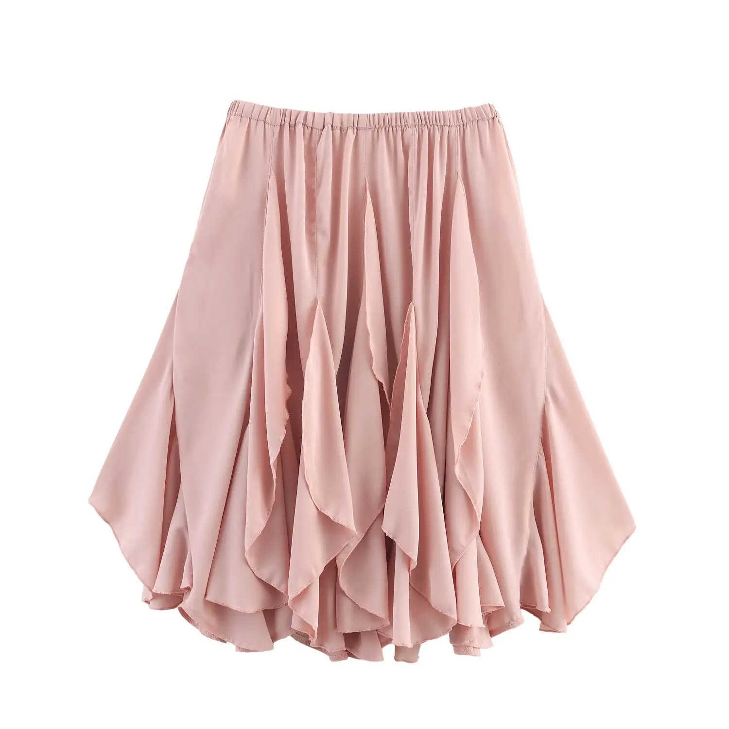 Women High waist mesh Pleated skirt Elastic waist solid color ruffled a-line midi skirt spring summer New Female Chic skirt