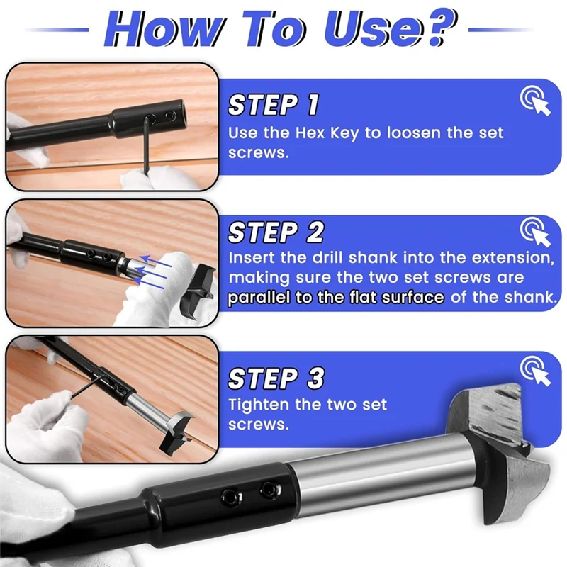【RECOMENDAR】Forstern Bits 3/8" Drill Bit Extension Forstner 7"& 10" Extension For Adding Over 5-3/4 To 8-3/4 Inches Of Drilling