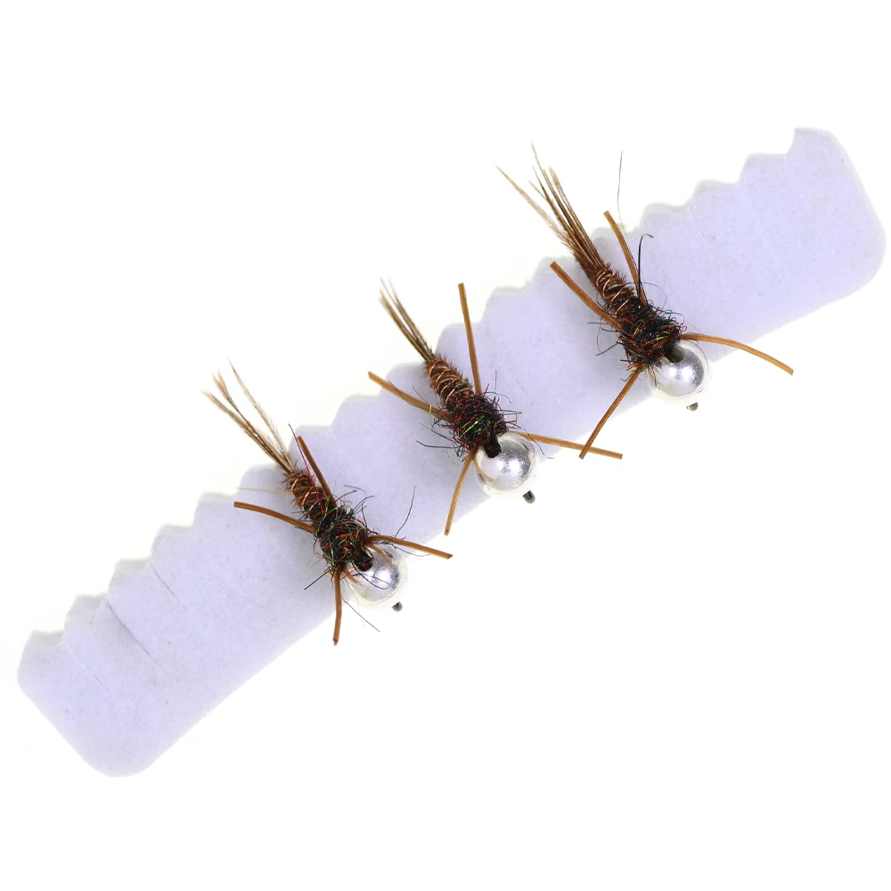 6PCS Barbless Jig Stonefly Nymph Fly # 14 # 16 Gummibeine, Fasanenschwanz, Bead Head Fast Sink Euro Nymph Forelle Barsch Angelköder – Detail 5