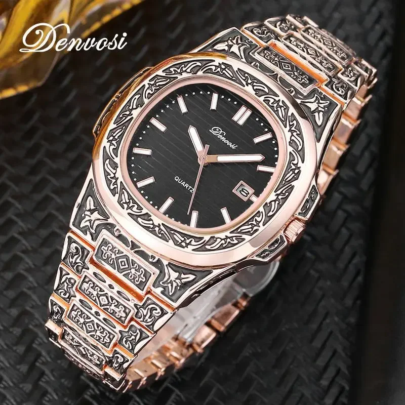 

Retro Watches Classic Casual Quartz Dial Diamond Inlaid Strap Band Round Clock Fashionable Wrist Watches for Women Reloj Hombre