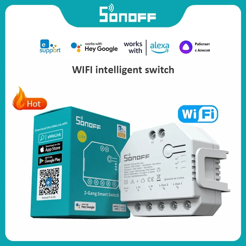 SONOFF DUAL R3/Lite Dual Relay Module DIY MINI Smart Switch 2-Way Control Timing Via EWeLink Alexa Google Smart Home