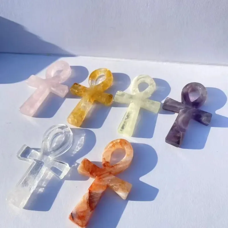 Cross-border Natural Crystal Anka Ornament White Crystal Citrine Cross Egyptian Life Symbol Pink Crystal