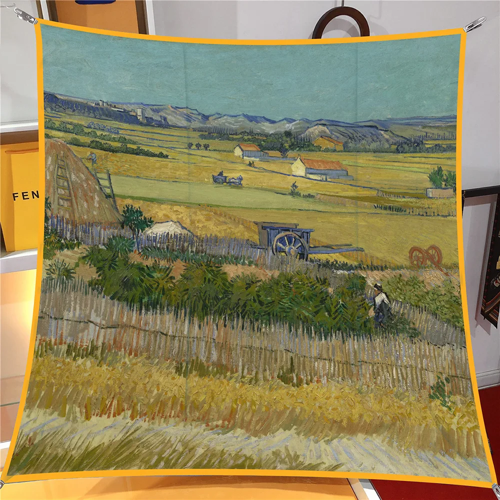 

Van Gogh Oil Painting Harvest Wheat Field Decorative Scarf Wrap Women's Diagonal Pattern Shawl Large Square Scarf Headscarf