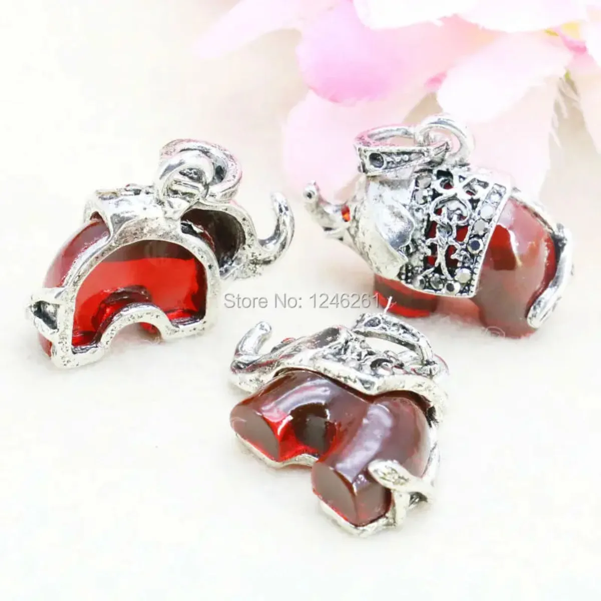 Red Crystal Beads Lucky Elephant Animal Fitting Crafts For Bracelet Necklace Pendant Women Fashion Jewelry Making Gem 24*12mm