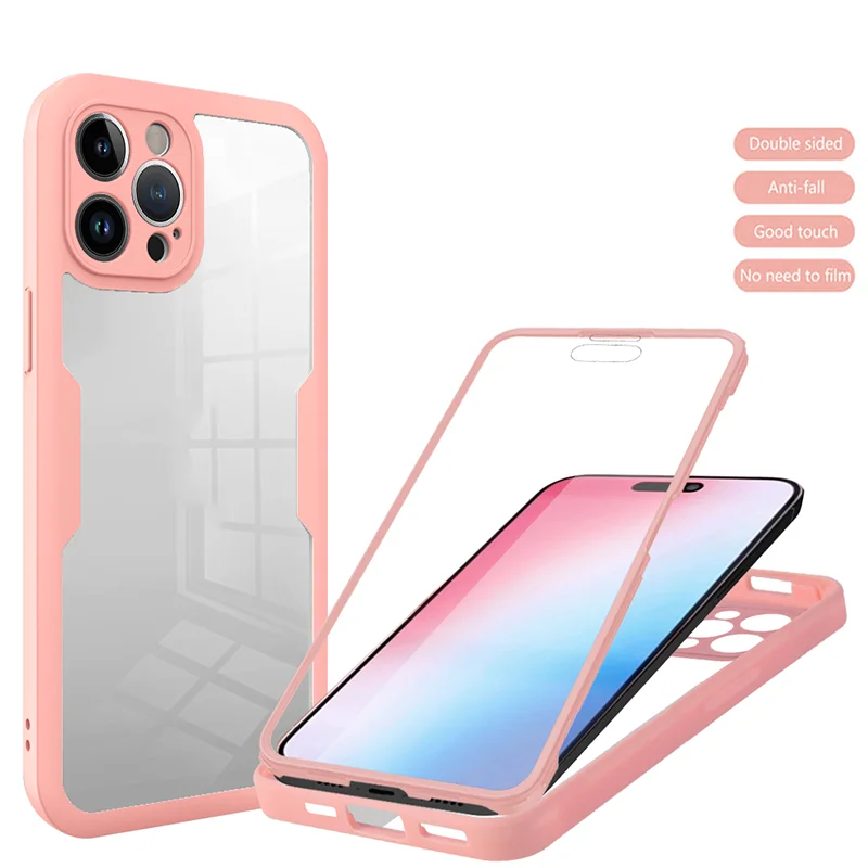 360 Full Body Case For iphone 15 14 13 12 11 Pro Max X XR Xs Max 7 8 Plus 15 Plus Double Sided Transparent Cover Soft Phone Case