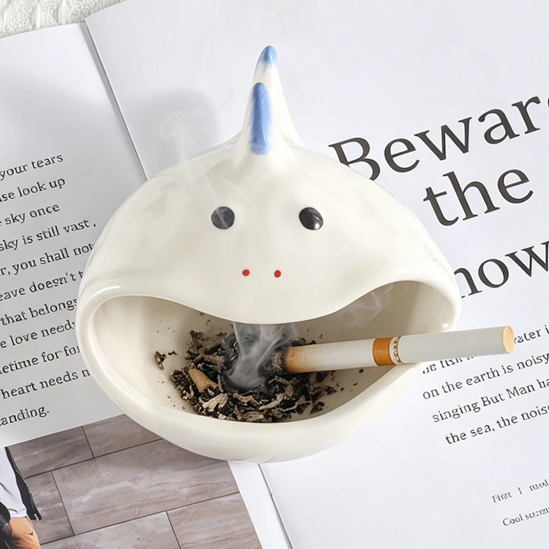 

Ins Cartoon Fish Ceramic Ashtray Underglaze Color Creative Big Mouth Cigarette Holder Household Tabletop Storage Ornament