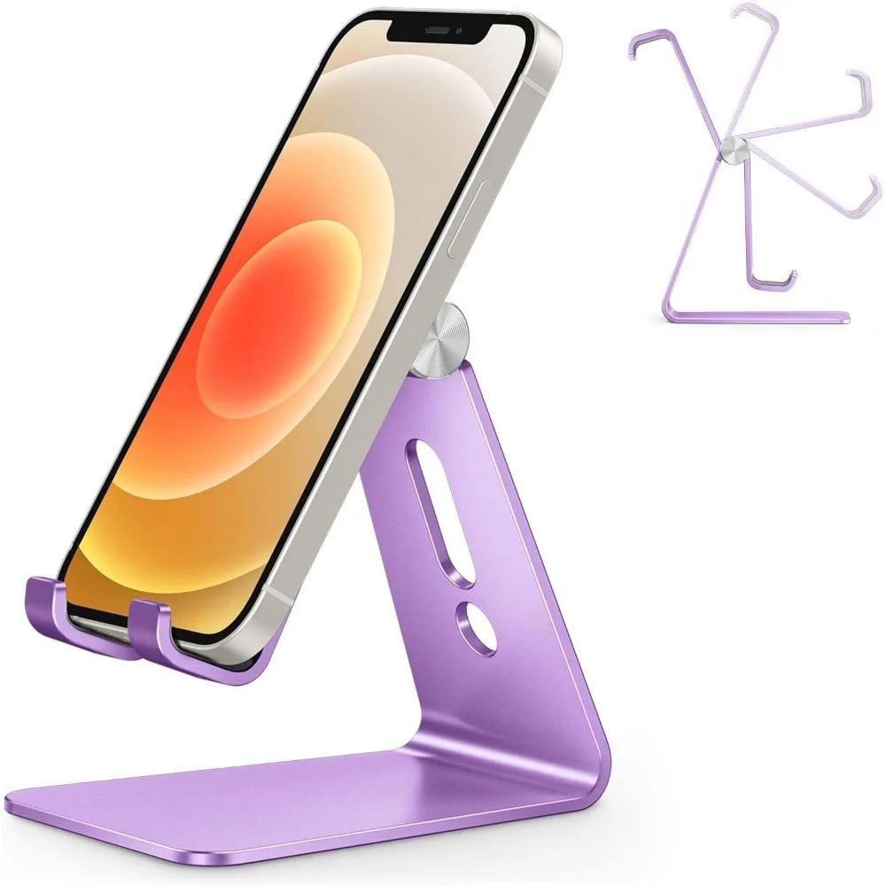 

Adjustable Cell Phone Stand, Aluminum Desktop Cellphone Stand with Anti-Slip Base and Convenient Charging Port, Fits All Phones