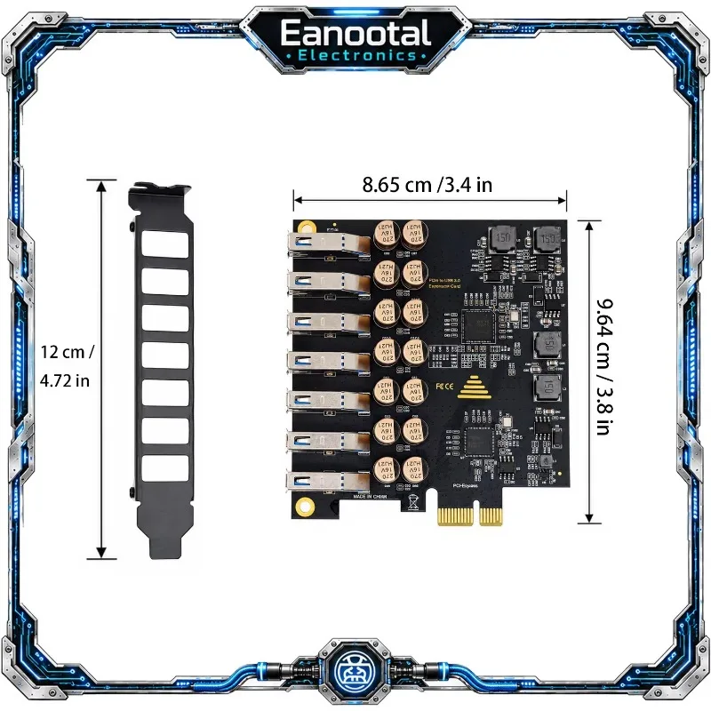 PCIe X1 to 7 Port USB 3.0 Expansion Card 10A Total Board Power USB-A Adapter No External Power for Desktop PC Computer