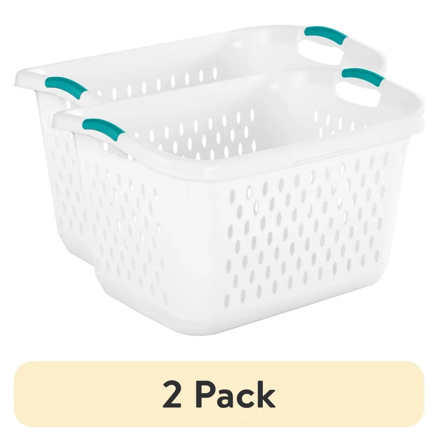 

(2 pack) 2.7 Bushel Jumbo Plastic Laundry Basket, White