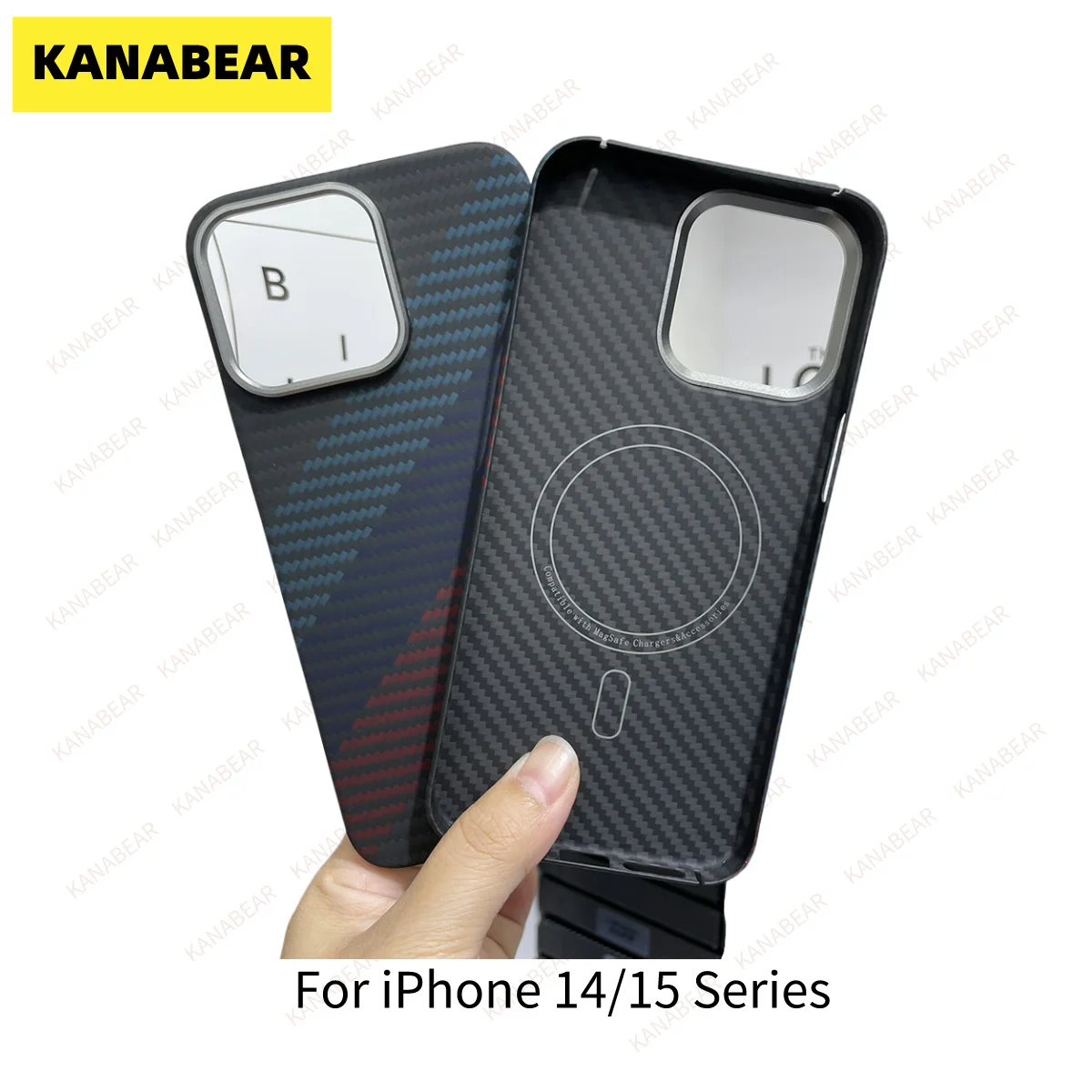 KANABEAR Suitable for Apple 15 Pro Kevlar Phone Case 15 promax Magnetic Color Block iPhone 14 Fiber Protection Case